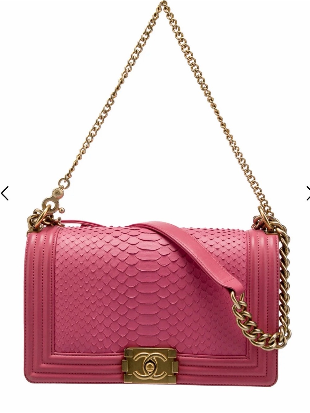 Chanel Pink Python Boy Bag Gold Chain